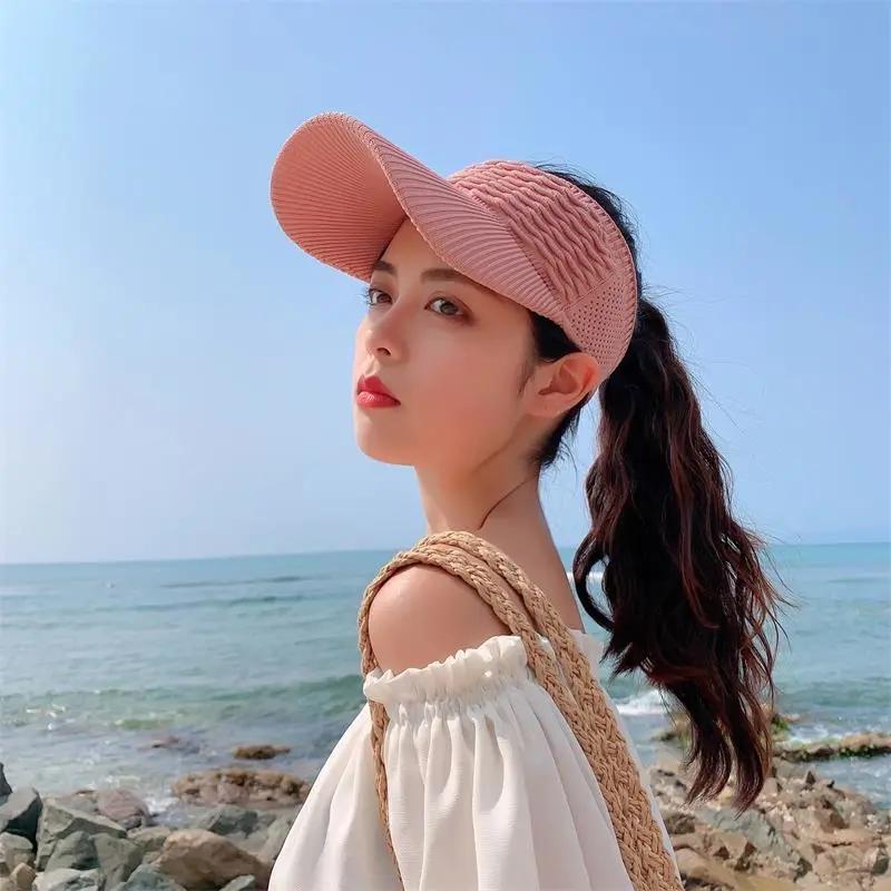 Women's Summer Sports Empty Top Hat Solid Color Pleated Visor Cap Breathable All-match Sunscreen Sun Hat Anti-ultraviolet Sunshade Hat