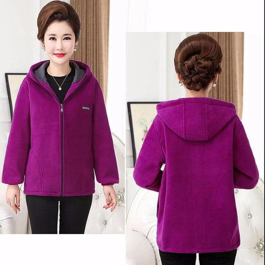 Winter Women's Polar Fleece Jacket Thick Loose Fleece Hooded Short Zipper Jacket Suitable for Young and Middle-aged Women