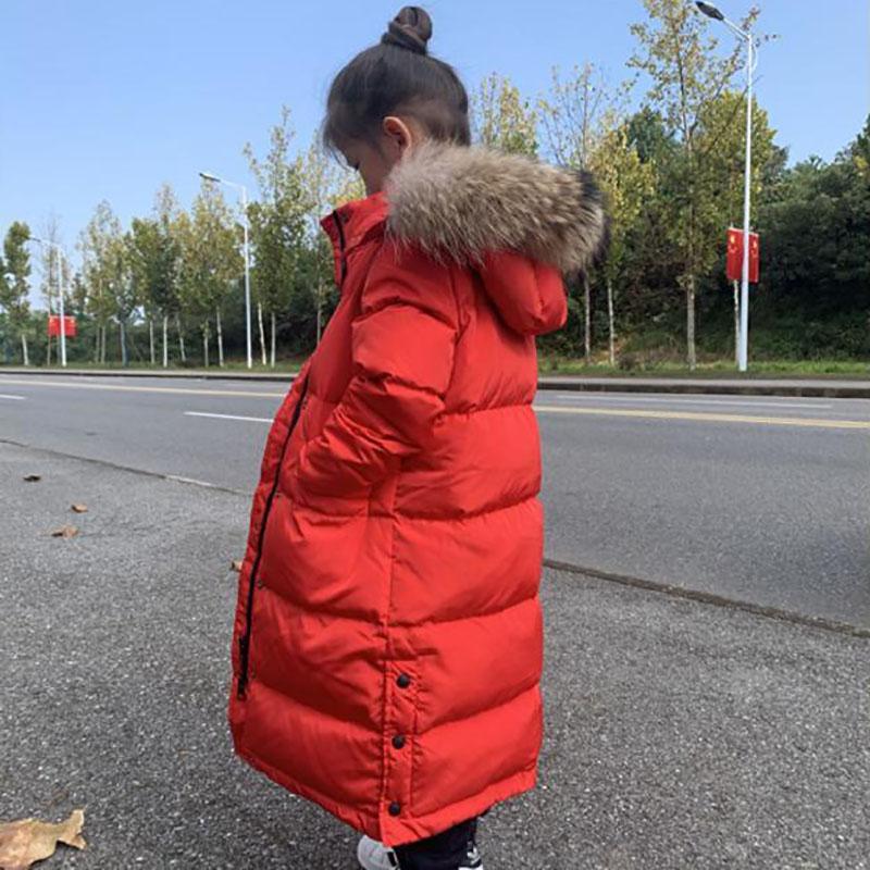 Girls' Down Warm and Windproof Cotton Jacket Mid-length Children's Long Over-the-knee Children's Clothing Plus Velvet Padded Jacket