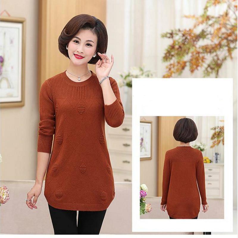 Pofulove Solid Color Large Size Medium Sweater Mom Elegant Fashion Casual Sweater Sweater Mom