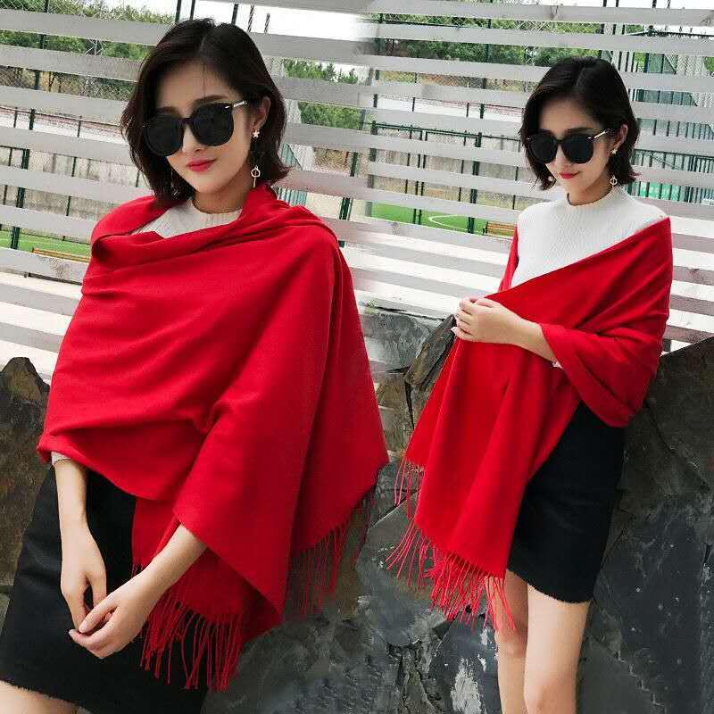 Cashmere Scarf Women Thick Warm Shawls Wraps Lady Solid Scarves Fashion Tassels Pashmina Blanket