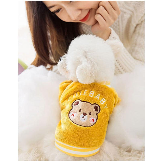 Cute Bear Dog Clothes Autumn and Winter Coral Fleece Sweater Cat Pet Small Dog Puppies Thickened Two-legged Clothes Warm Pet Winter Clothing