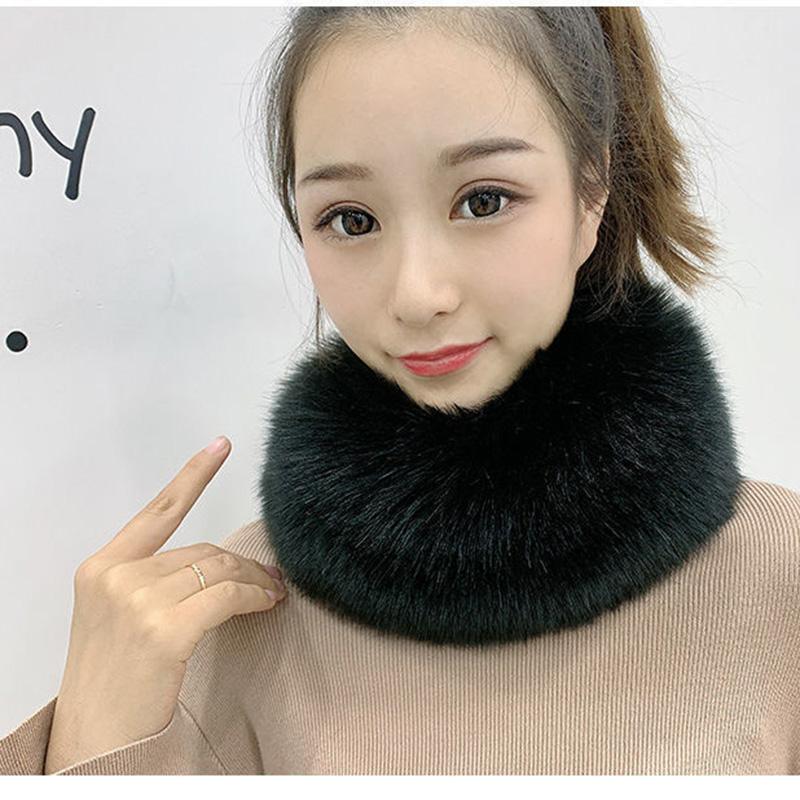 Female Korean Style Imitation Fox Fur Bib Fur Collar Scarf Thick Warm Faux Fur Bib Autumn and Winter Solid Fluffy Plush Neck Collar Round Wrap Shawl