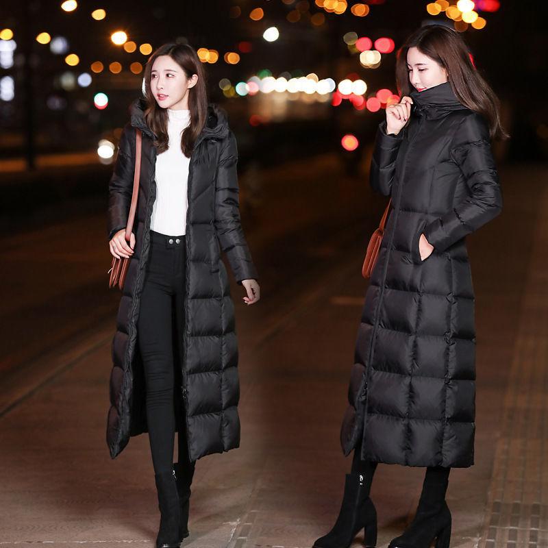 Winter Women's Down Down Hooded Cotton Jacket Plus Velvet Thick Warmth Parker Clothing Large Size Super Long Fashion Slim Jacket