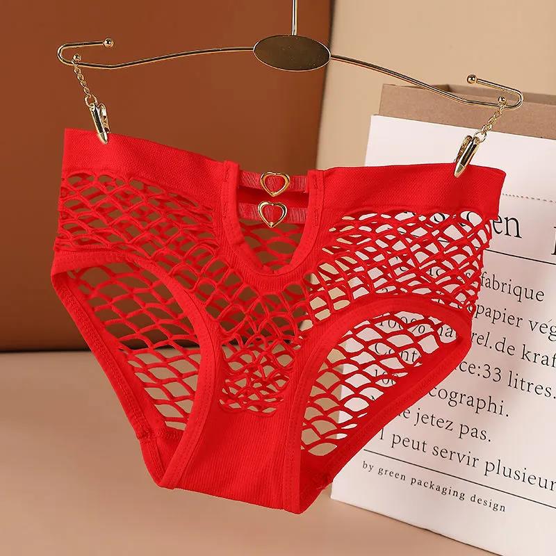 2Pcs/Set Large Size Lace Panties Ladies Mesh High Stretch Breathable Briefs Mid Waist Hollow Solid Color Underpants