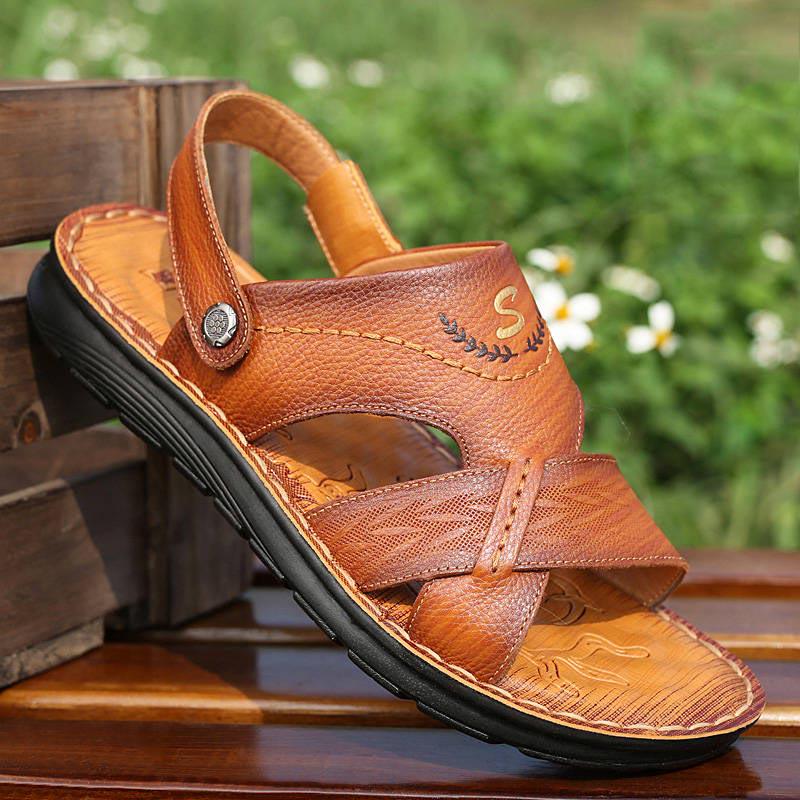 Sandals Men's Leather Casual Beach Shoes Men's Summer Leather Non-slip Slippers