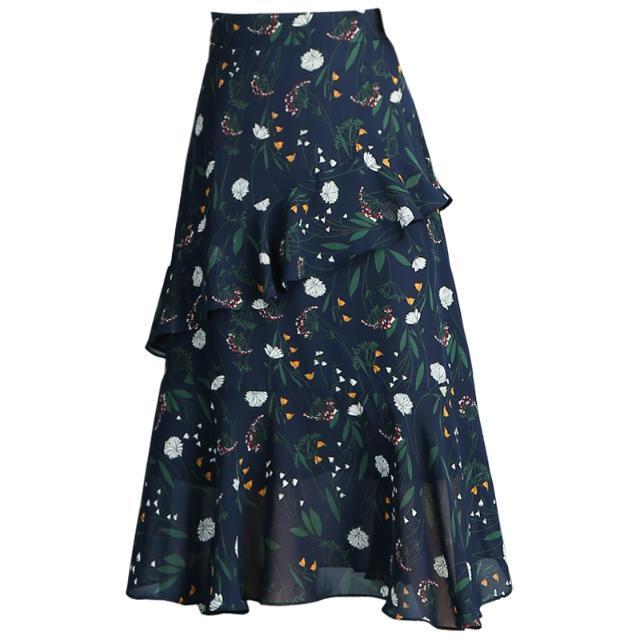 Women Skirt 2020 Summer Floral Skirt Chiffon Pleated Skirt Women High Waist Plus Size Print Skirt