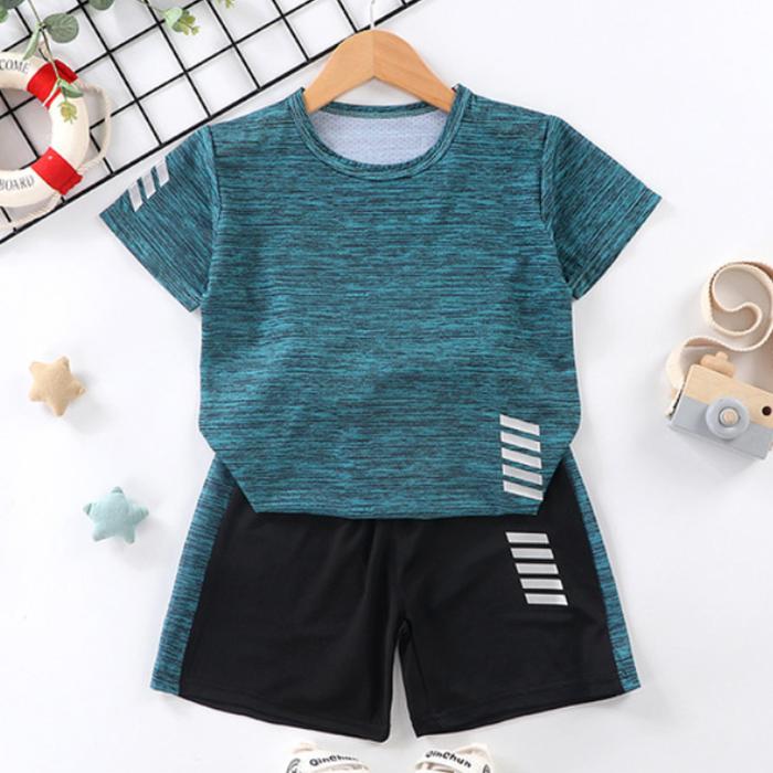 Children's Short Sleeve Suit Running Sportswear Casual Quick Drying Clothes Boy and Girl Summer T-shirt Shorts Two Piece Set