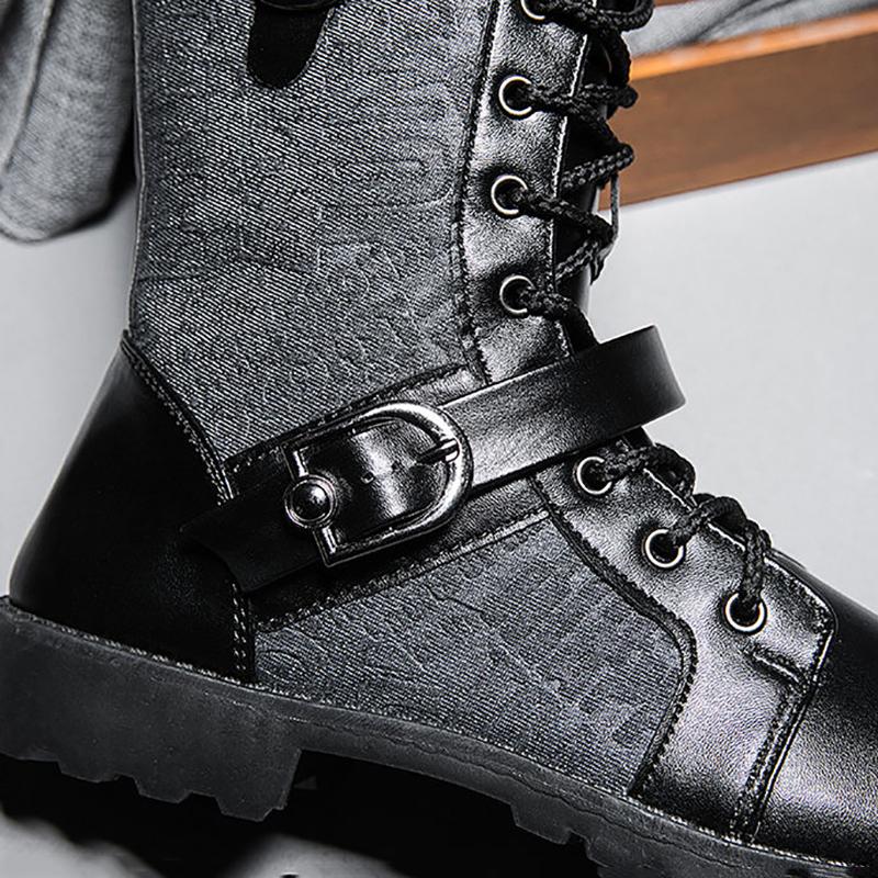 Men's Casual British Tooling Leather Boots Outdoor All-match High-top Cowboy Boots Black Handsome Motorcycle Boots