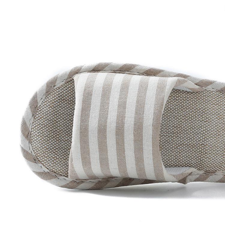 Men and Women Four Seasons Linen Thick-soled Slippers Couple Horizontal Stripes Simple Home Bedroom Slippers Floor Confinement Shoes