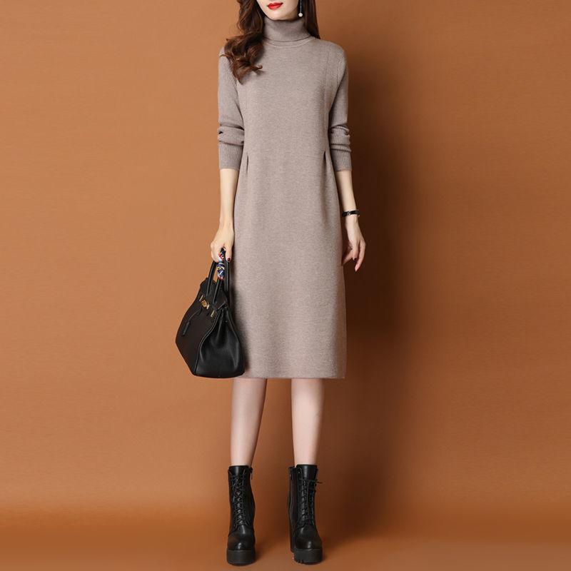 Autumn and Winter Long High-neck Bottoming Skirt Casual Thick Inner Dress All-match Solid Color Female Sweater Dress