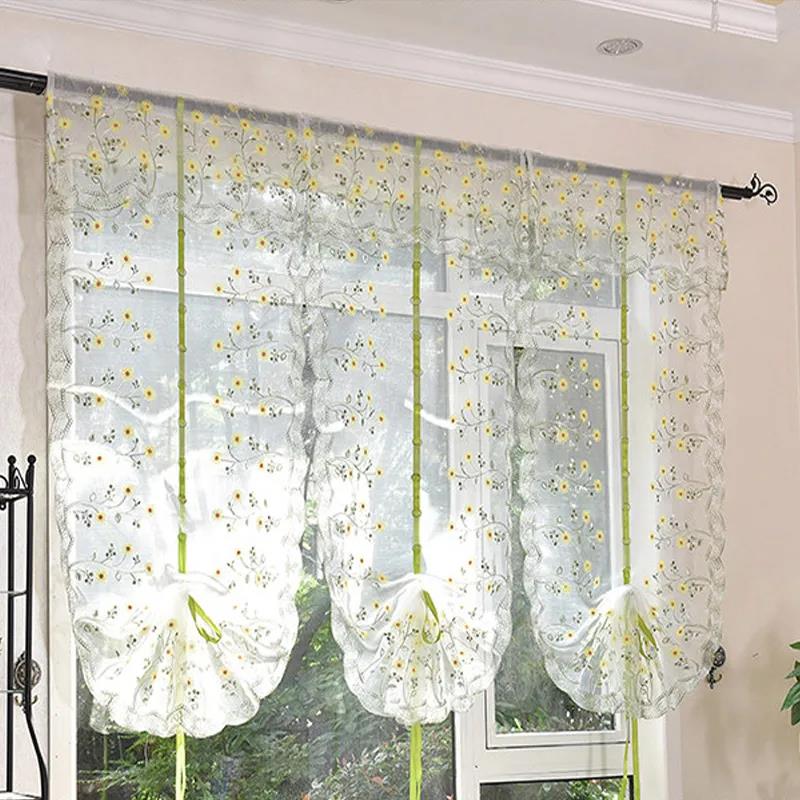 European-style Embroidered Curtains Blinds Lifting Curtains Children Fan-shaped Drawn Gauze Curtains Bedroom Bay Window Decorative Curtains