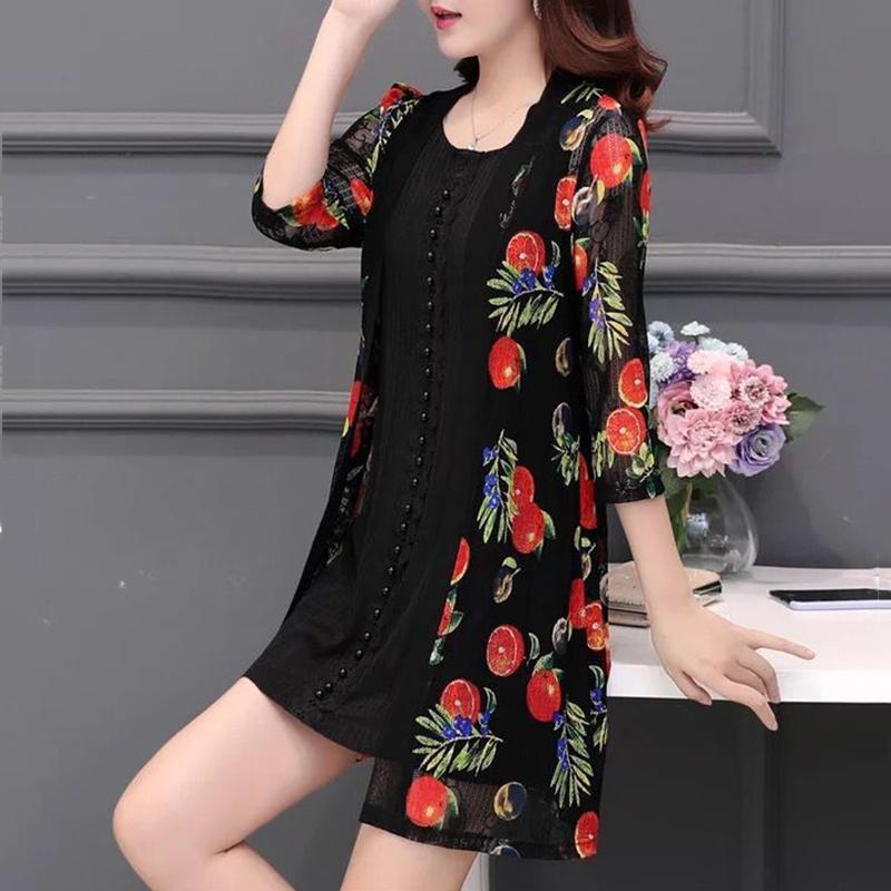 1PCS SPring and Summer Chiffon Cardigan Women's Coat Sun Protection Loose Print Shawl Plus Size M-XXXXXL