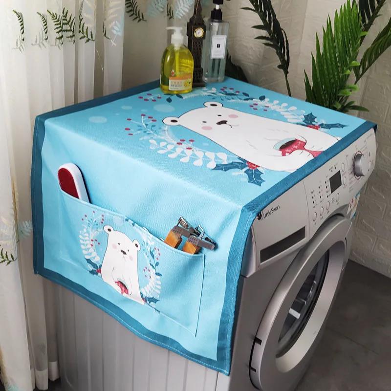 Side Pockets Refrigerator Washing Machine Dust Cover Cloth Bedside Table Cloth Cover Waterproof Microwave Oven Thick Top Cover Cloth