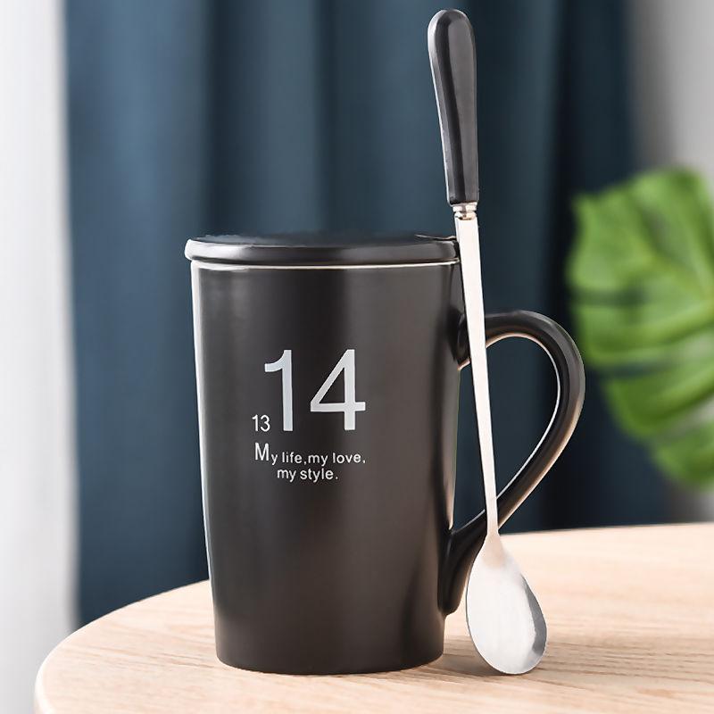 Ceramic Cup Male Mug with Lid Spoon Creative Couple Water Cup Female Pair Simple Coffee Cup Milk Cup Tea Cup