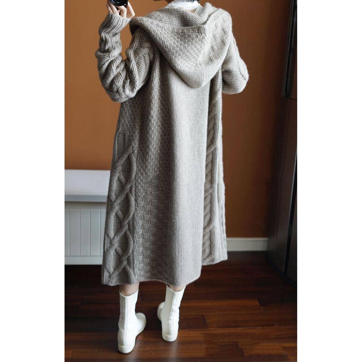 Autumn and winter women's sweater hooded knit cardigan long coat sweater coat long sleeve