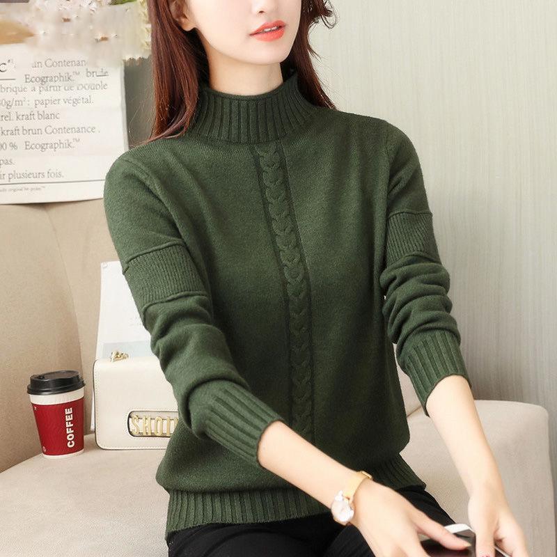 Winter Women Grey Short Turtleneck Thicken Pullover Sweater Twist Loose Office Sweatshirts