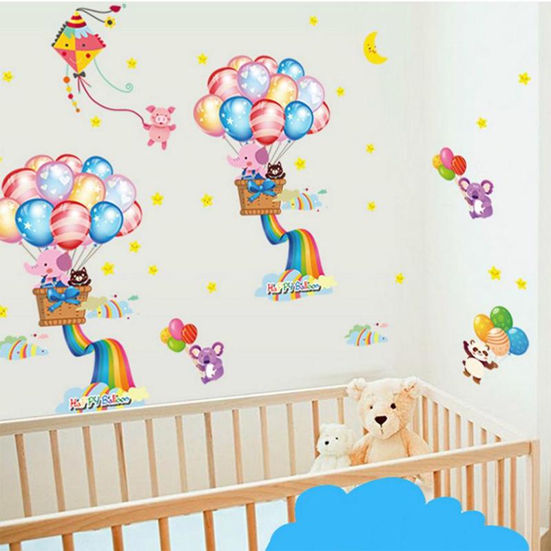 Happy Balloon Elephant Children 'S Room Kindergarten ,Decorative Wall Sticker Pvc Rainbow Murals