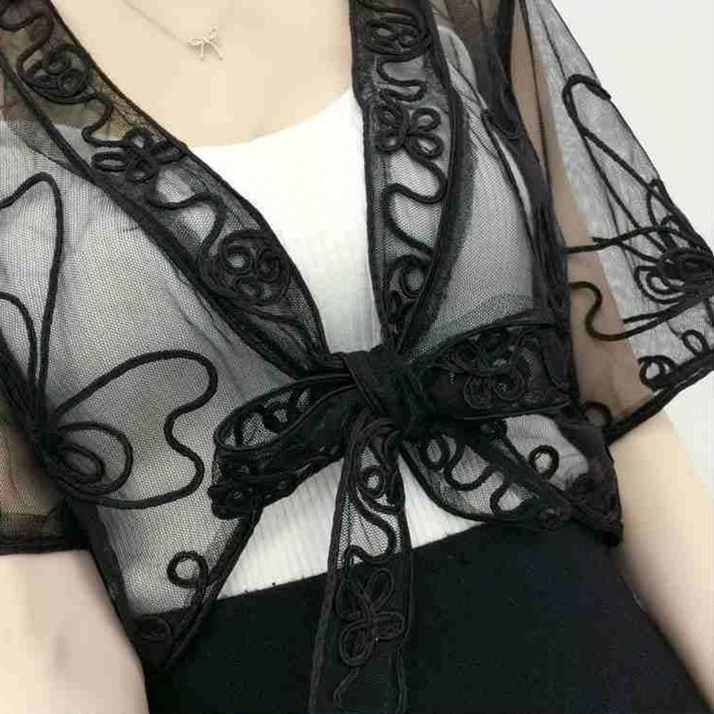 1 PCS Lace Chiffon Cardigan Thin Shawl WomenSun Protection Summer Short Coat Top