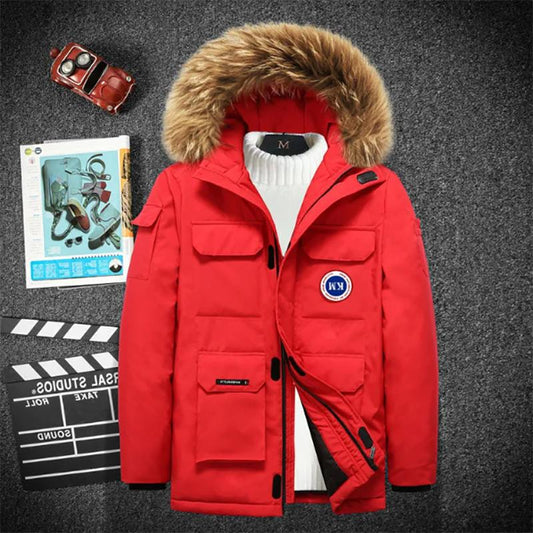 Winter Big Goose Down Jackets Men's Fashion Fur Collar Mid-length Thick Plus Down Jacket Korean Version