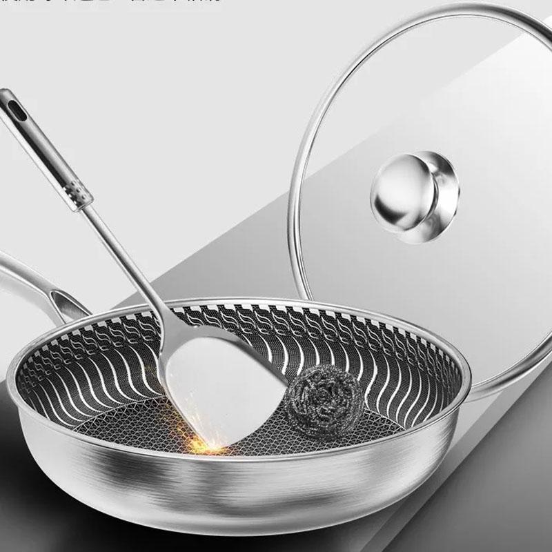 316 Stainless Steel Frying Pan 24-30cm Uncoated No Oily Smoke Non-stick Pancake Pan Household Cooking Pan