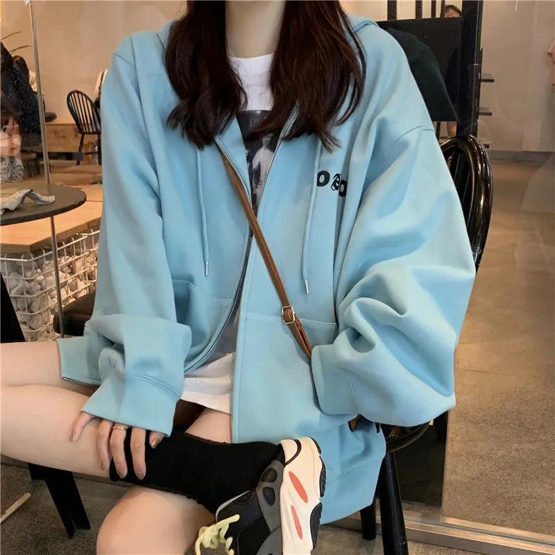 Autumn Sweater Student Cute Hooded Cardigan Sweater Female Ins Plus Velvet Thick Zipper Jacket Long Sleeve Cardigans for Women