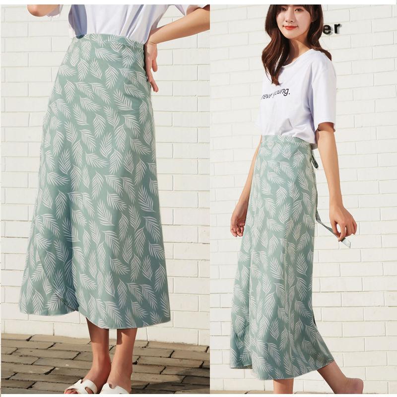 Chiffon Tie Skirt One-piece Skirt Female Half-length Skirt Mid-length Beach Vacation Beach Skirt A-line One-piece Wrap Skirt Adjustable Waist