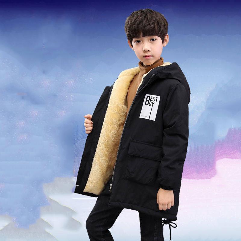 Children's Clothing Children's Fleece Coat Winter Letter Print Warm Jacket Boys Cotton Hooded Jacket