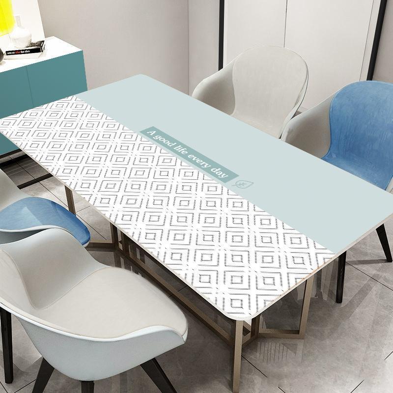 Soft Glass PVC Printed Tablecloth Waterproof Anti-scald and Oil-proof Plastic Table Mat Coffee Table Crystal Plate Table Top High-end Table Cloth