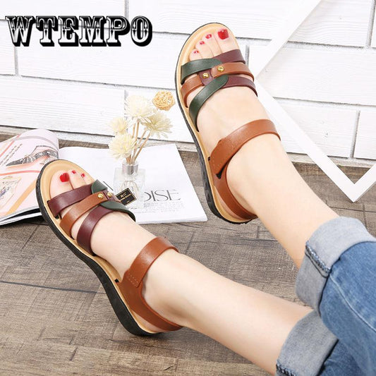 Women Fashion Comfortable Peep-toe Flat Shoes Summer Beach Roman Sandals