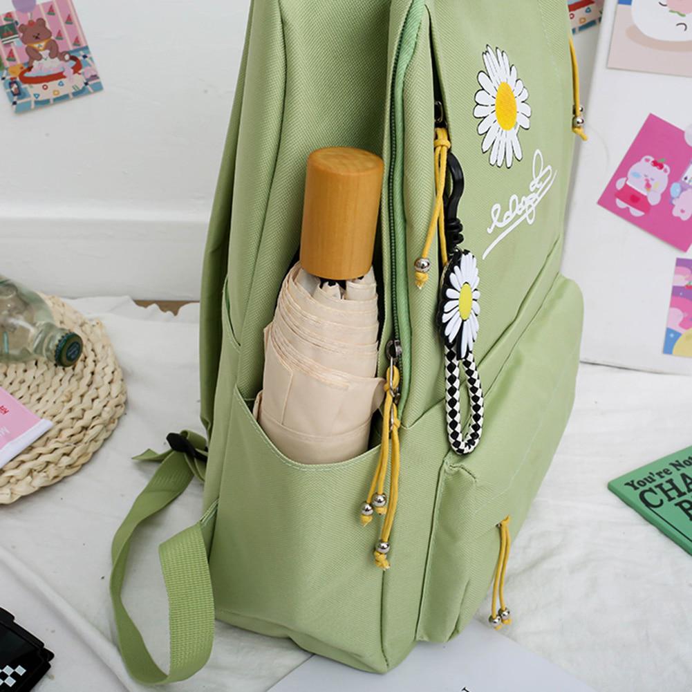 4Pcs/set Women School Backpacks Schoolbag Daisy Canvas for Teenagers Girls Student Book Bag