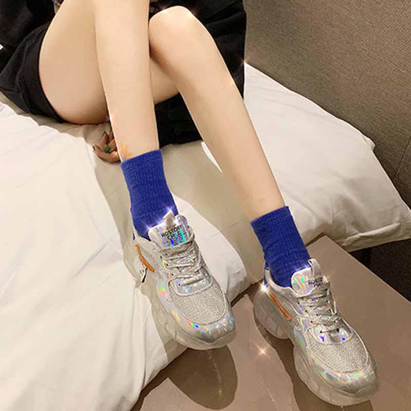 Plus Size 35-40 Summer Women Leather Sneakers Students Breathable Running Basketball Shoes Shockproof Non-slip Laser Colorful Heighten Shoes