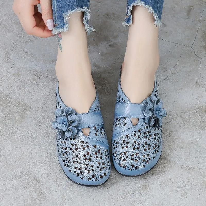 The First Layer of Cowhide Non-open Toe Half Slippers Women's Summer Wear Non-slip Tendon Soft Bottom Hole Shoes Home Flat Sandals Casual Shoes