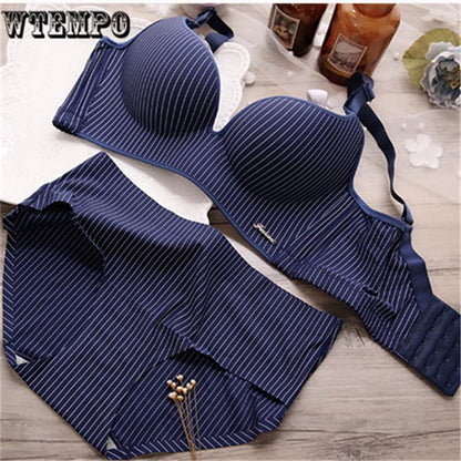 Striped Lingerie Sets  Underwear Set Women Cotton Comfortable Brassiere Black Push Up Bras