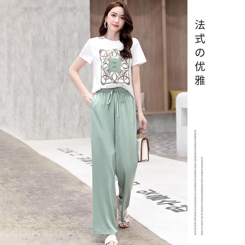 Oversized Women's Belly Cover Casual Sports Suit Women's Summer Loose Two-piece Suit Adjustable Waist Size Casual Home Wear