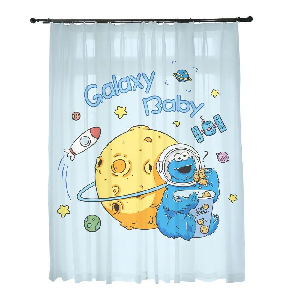 Cartoon Cute Astronaut Starry Sky Universe Curtain Bedroom Living Room Children's Room Balcony Background Curtain