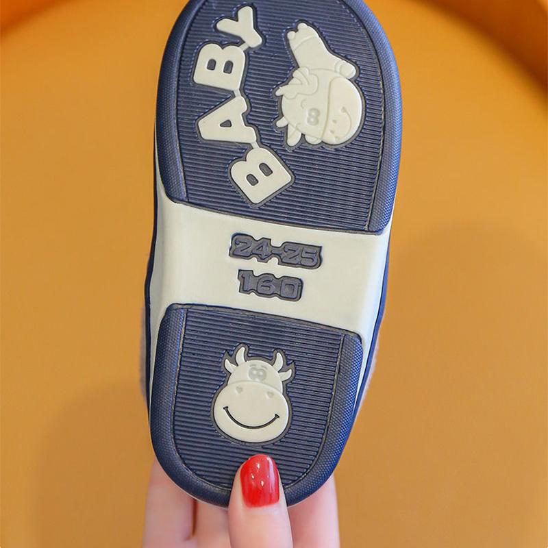 PU Leather Waterproof Children's Cotton Slippers Boys and Girls Kids Cotton Slippers Non-slip Flat Shoes Big Children's Slippers Winter