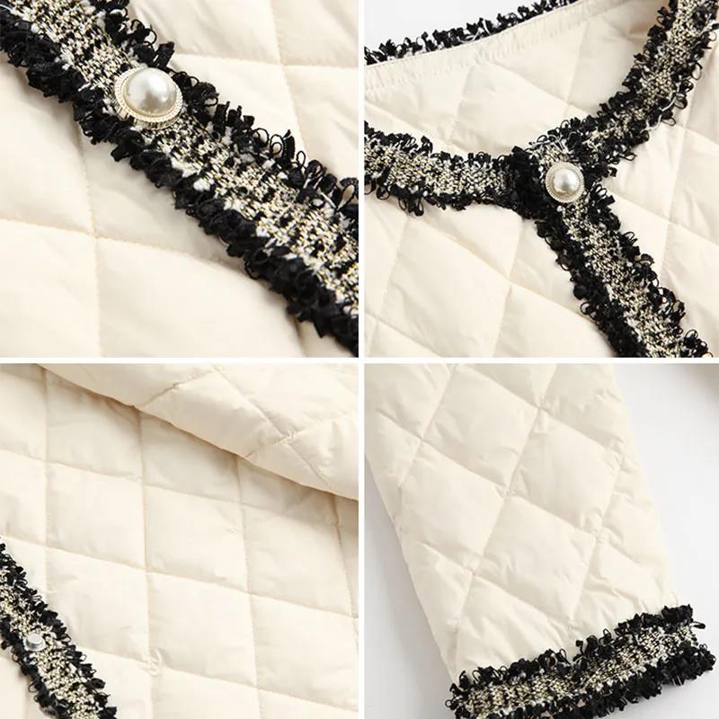 Cotton-padded Jacket Women Winter Korean Woven Diamond Lattice Light and Thin Mid-length Cotton-padded Jacket Women's Padded Jacket