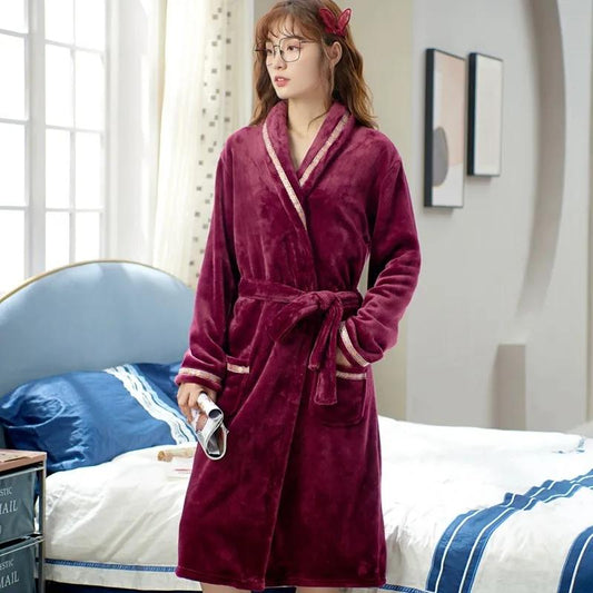 Women's Bathrobe Autumn Winter Pajamas Thick Velvet Flannel Sleepwear Coral Fleece Pyjamas Cartoon Cute Homewear Casual Loose Long Sleeve Nighwear