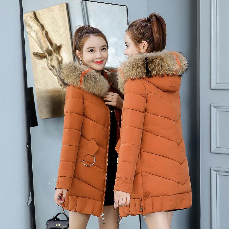 Winter Women Parkas Coats Casual Hooded Parka Jackets Warm Solid Zipper Plus Size Cotton-padded Coats with Colorful Fur Collar