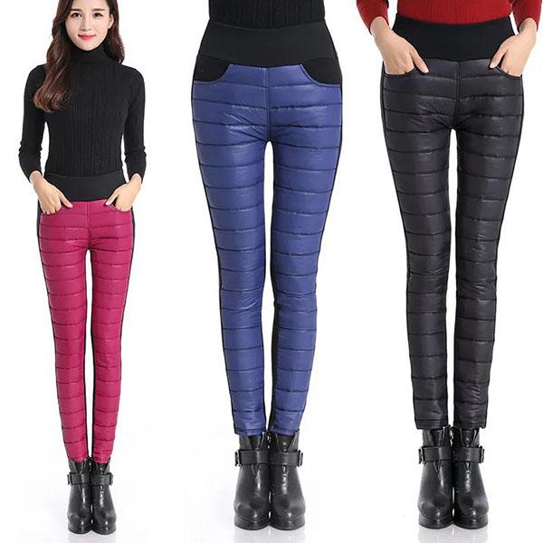 M-XXXL Women Winter Cotton-padded Trousers Female Warm High Waist Long Pants Women's Large Size Solid Color Thickened Pants