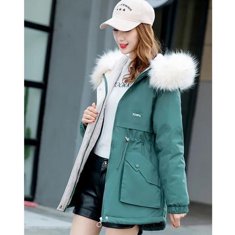 Thicken Warm Female Parker Clothing Winter Fashion Short Cotton Coat Fur Collar Plus Velvet Loose Padded Jacket