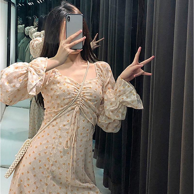 Women's Summer Retro French Elegant Light Ripe Super Fairy Design Sweet Long Sleeve Dress