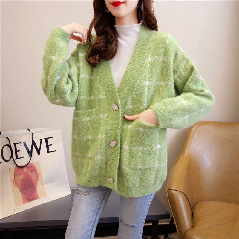 Autumn and Winter Mohair Cardigan Jacket Wild Loose V-neck Shirt Button Fashion Women's Top