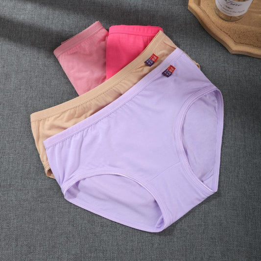 4Pcs/Set Women's Seamless Cotton Panties Solid Color Large Size Mid Waist Causal Soft Briefs