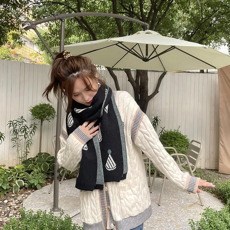 Winter Women's Double-sided Cashmere Scarf Handmade Knitted Printing Scarf Thickened Warm Christmas Scarf Christmas Gift