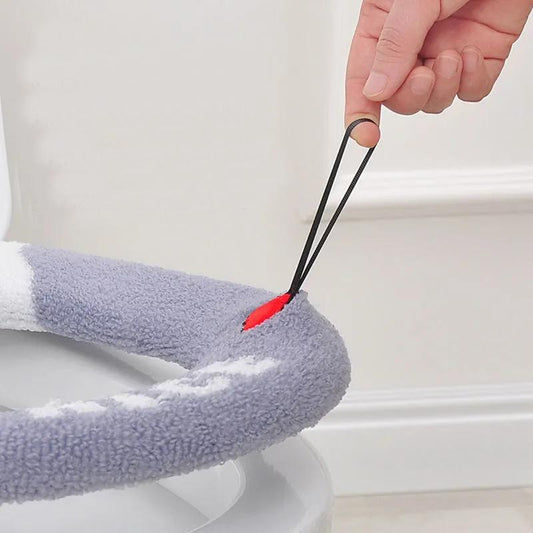 2 Pcs Toilet Seat Covers Mat Winter Thickened Fleece Warm Toilet Cushion Soft Washable Home Bathroom Lavatory Nordic Toilet Seat Pad with Handle