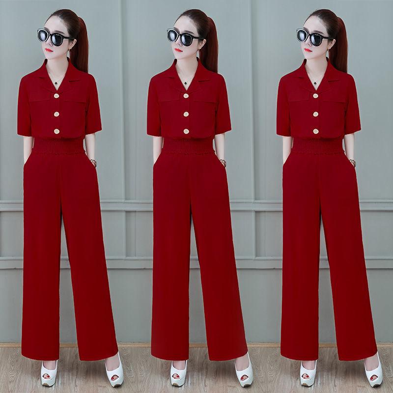 Two-piece Wide-leg Pants High-waisted Chiffon Suit Shirt High-waisted Wide-leg Pants Large Size Loose and Thin Chiffon Fabric Light and Breathable