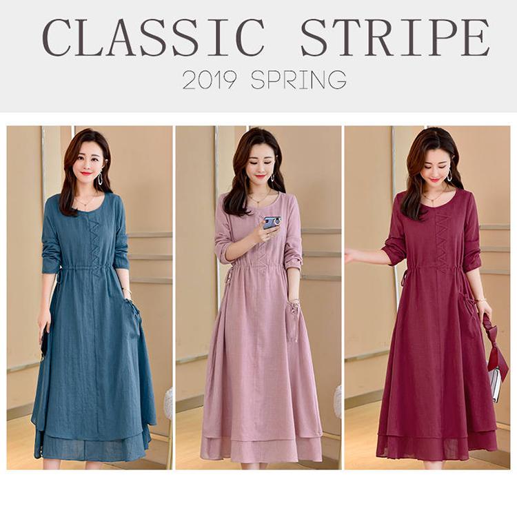 Women Autumn Winter Plus Size Dress Elegant Party Patchwor Dress Ruffle 3 Color Long Dresses