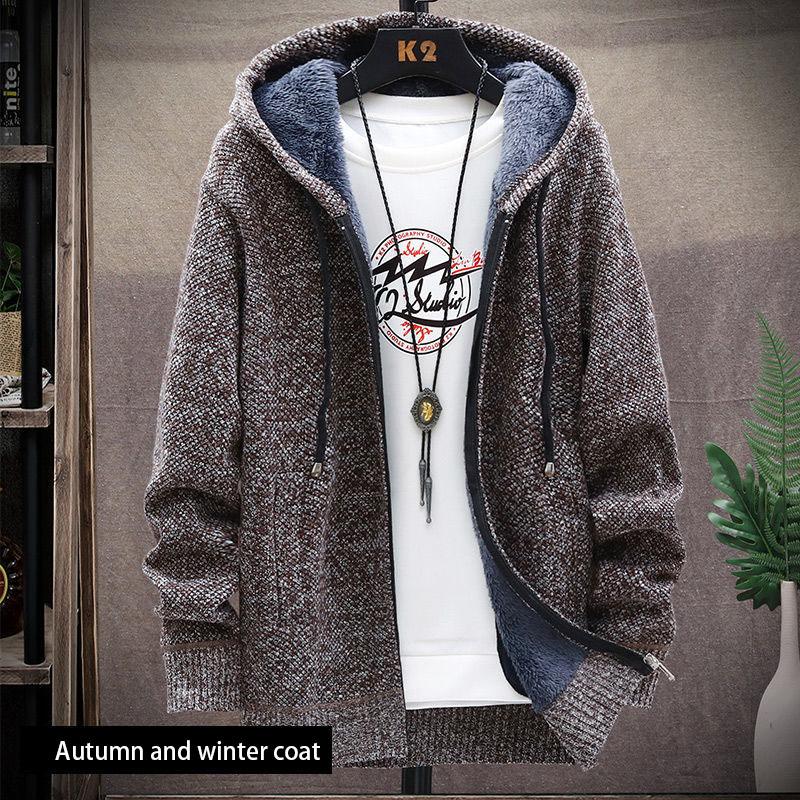 Men's Autumn and Winter Knitted Jacket Youth Jacket Knitted Handsome Casual Hooded Jacket